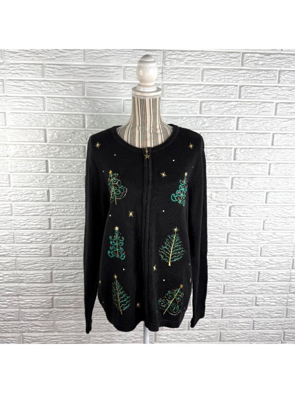 Vintage Bechamel Christmas Cardigan Sweater Embroidered Trees Size Large